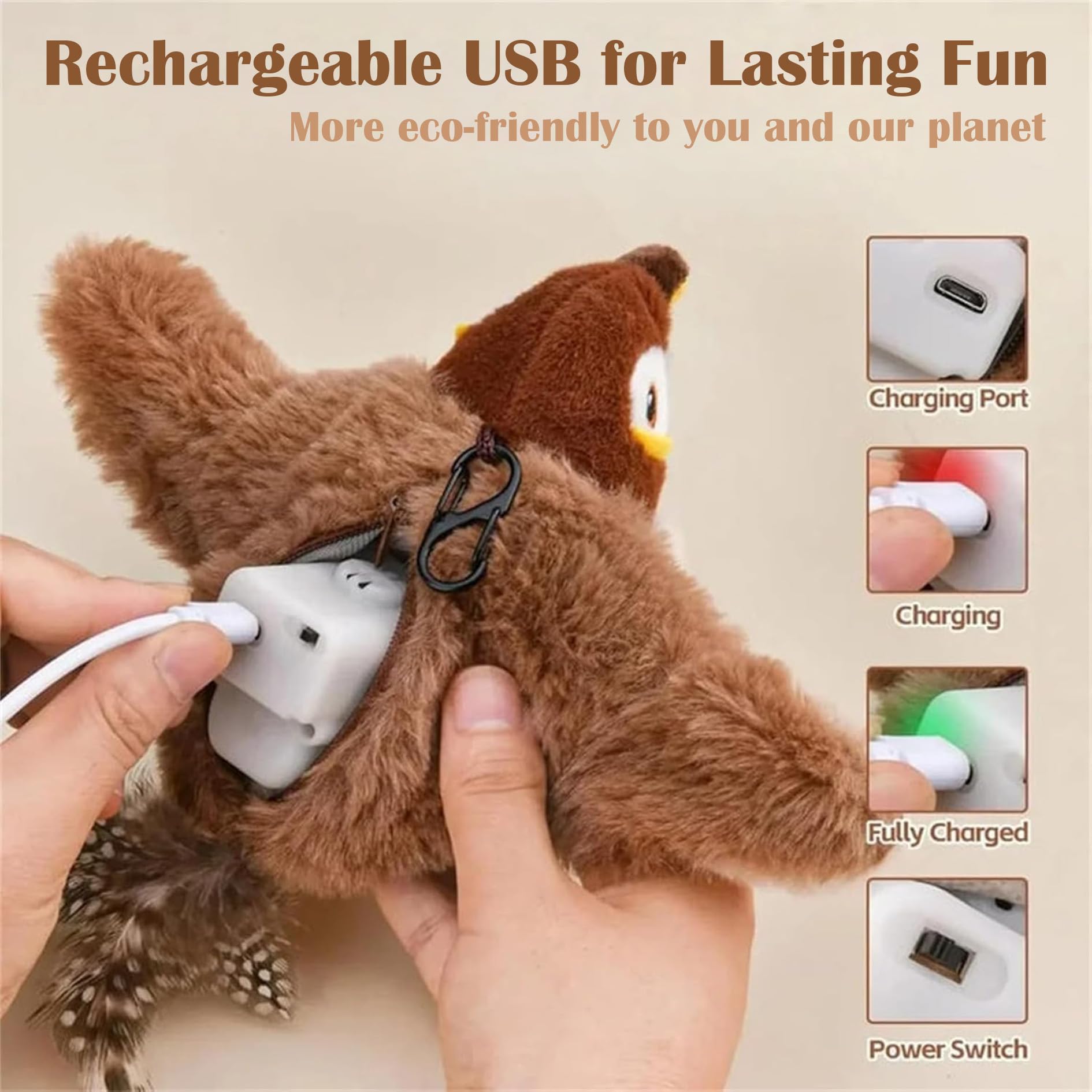 2025 New Interactive Flying Bird Cat Toy with Chirping Sound & Flapping Wings - Best Indoor Cat Toy for Bored Adult Cats - Brown - Perfect for Playtime & Exercise