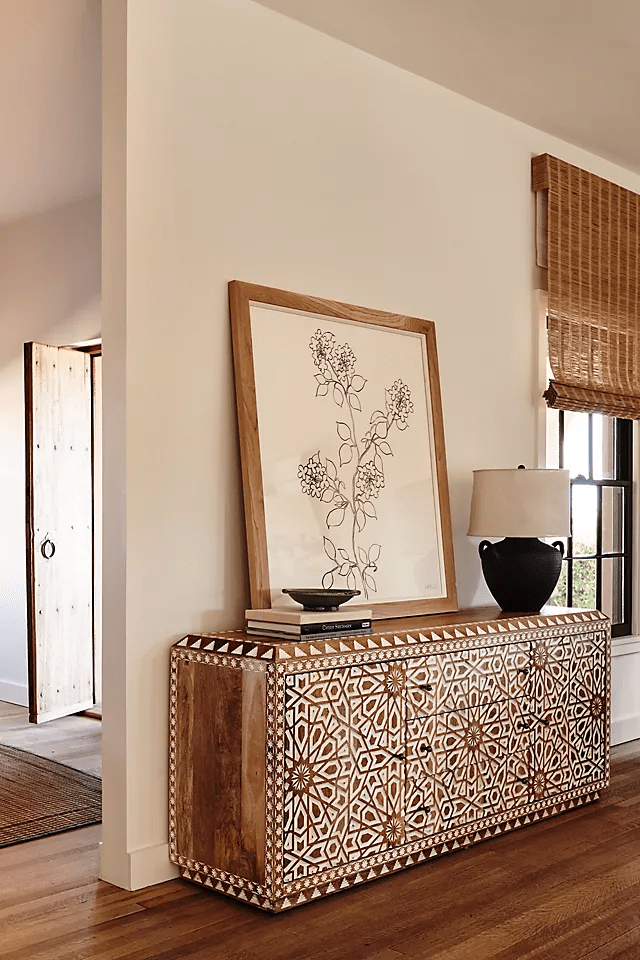 Hand Carved Albaran Buffet Table - Solid Wood Sideboard with Indian Design for Dining Room & Living Room Storage | Rustic Home Decor Furniture for Farmhouse & Traditional Style