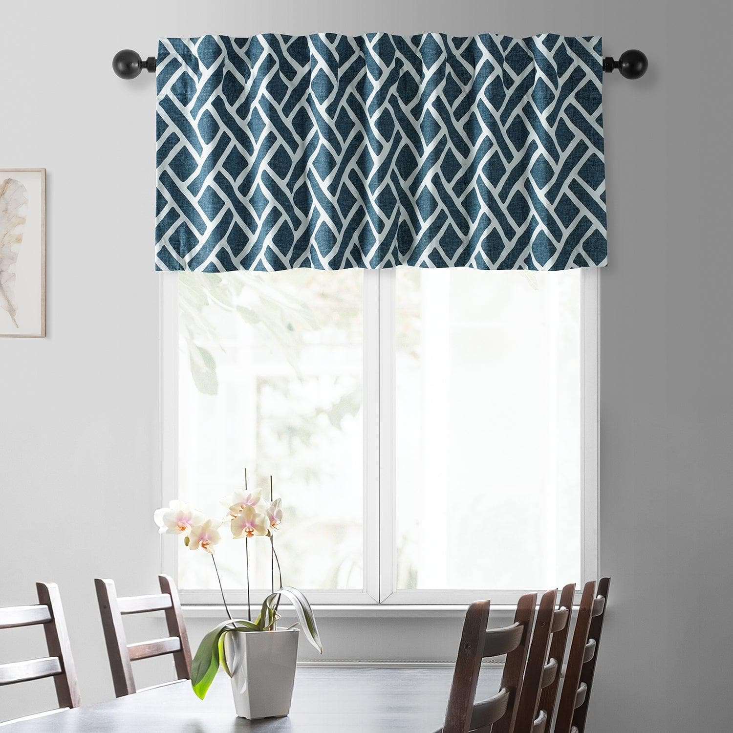Martinique Blue Geometric Printed Cotton Window Valance - Stylish Home Decor for Living Room, Bedroom & Kitchen - Perfect for Adding Elegance to Any Space