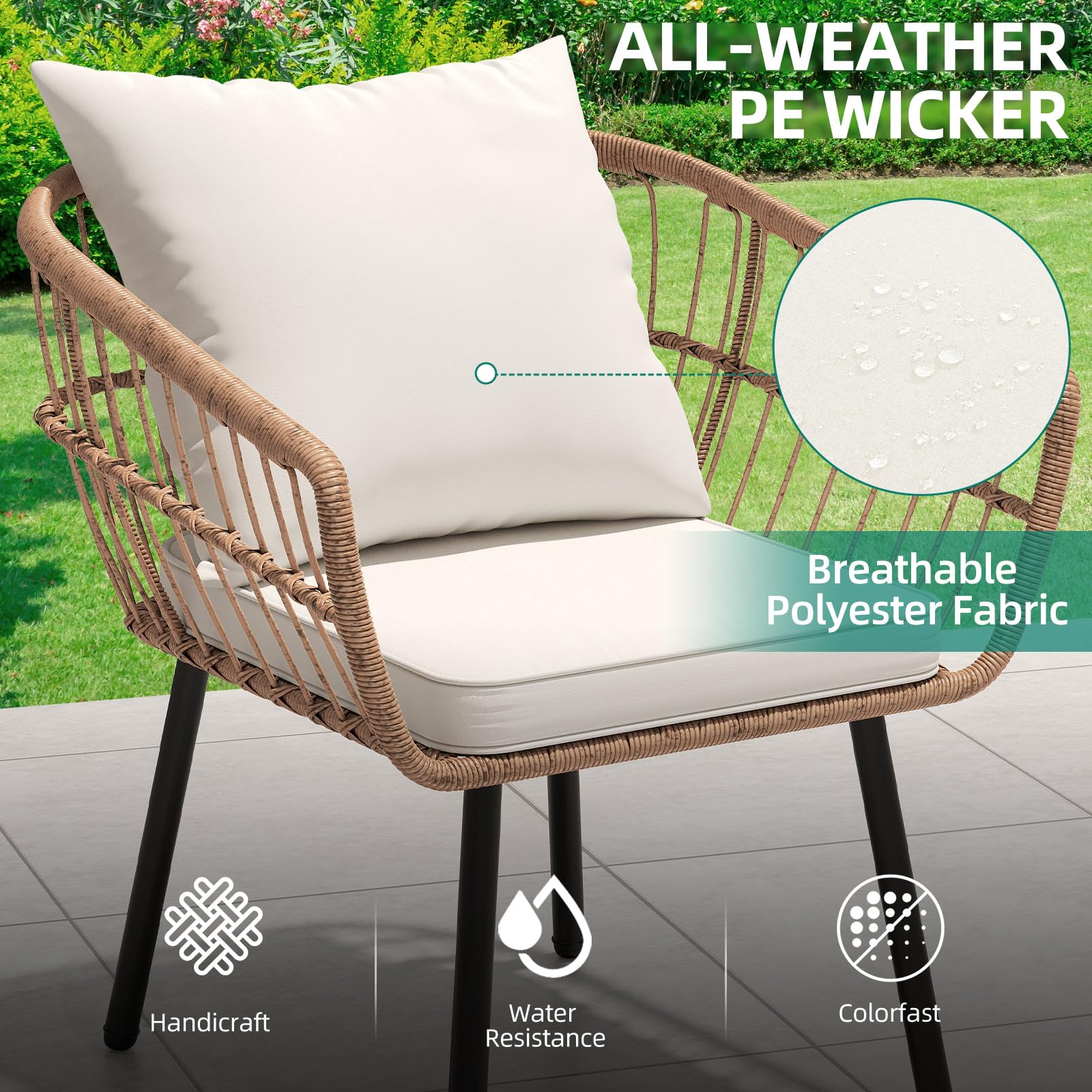 YITAHOME 5-Piece All-Weather Outdoor Wicker Furniture Set - Patio Bistro Set with Footrest, Coffee Table & Ottomans - Perfect for Balcony, Garden, Backyard & Small Outdoor Spaces