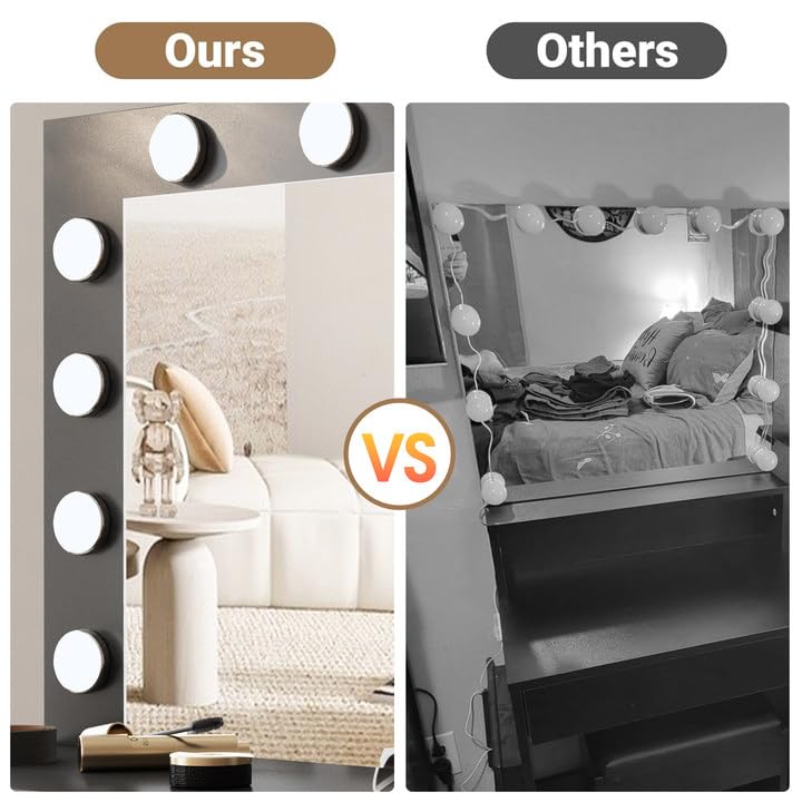 Vanity Desk with Mirror and Lights - Adjustable Brightness Makeup Vanity Table Set with Storage Drawer & Cushioned Chair - Perfect for Bedroom, Dressing Room & Beauty Salon (Black)
