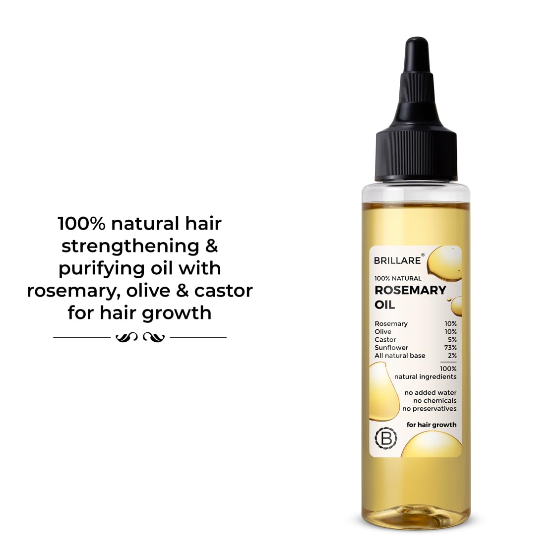 Brillare 100% Pure Rosemary Essential Oil for Hair Growth - Thickens Hair, Reduces Hair Fall & Nourishes Scalp | Natural Non-Greasy Hair Treatment for Men & Women (100ml) | Perfect for Daily Scalp Massage & DIY Hair Care Routine