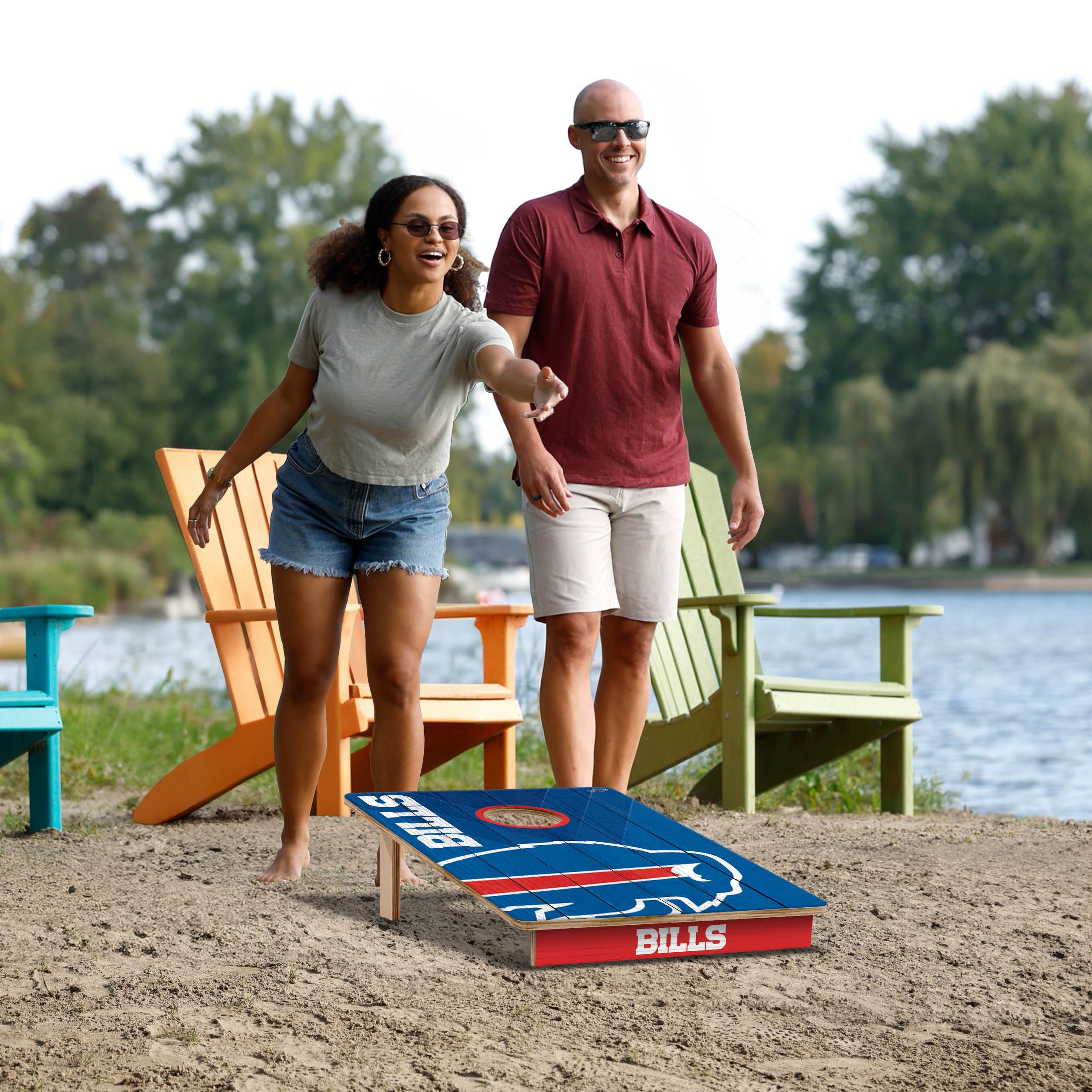 YouTheFan NFL 2’ x 3’ Wood Cornhole Game Set with Official Team Logo Bags - Perfect for Tailgating, Backyard Parties, and Outdoor Game Nights