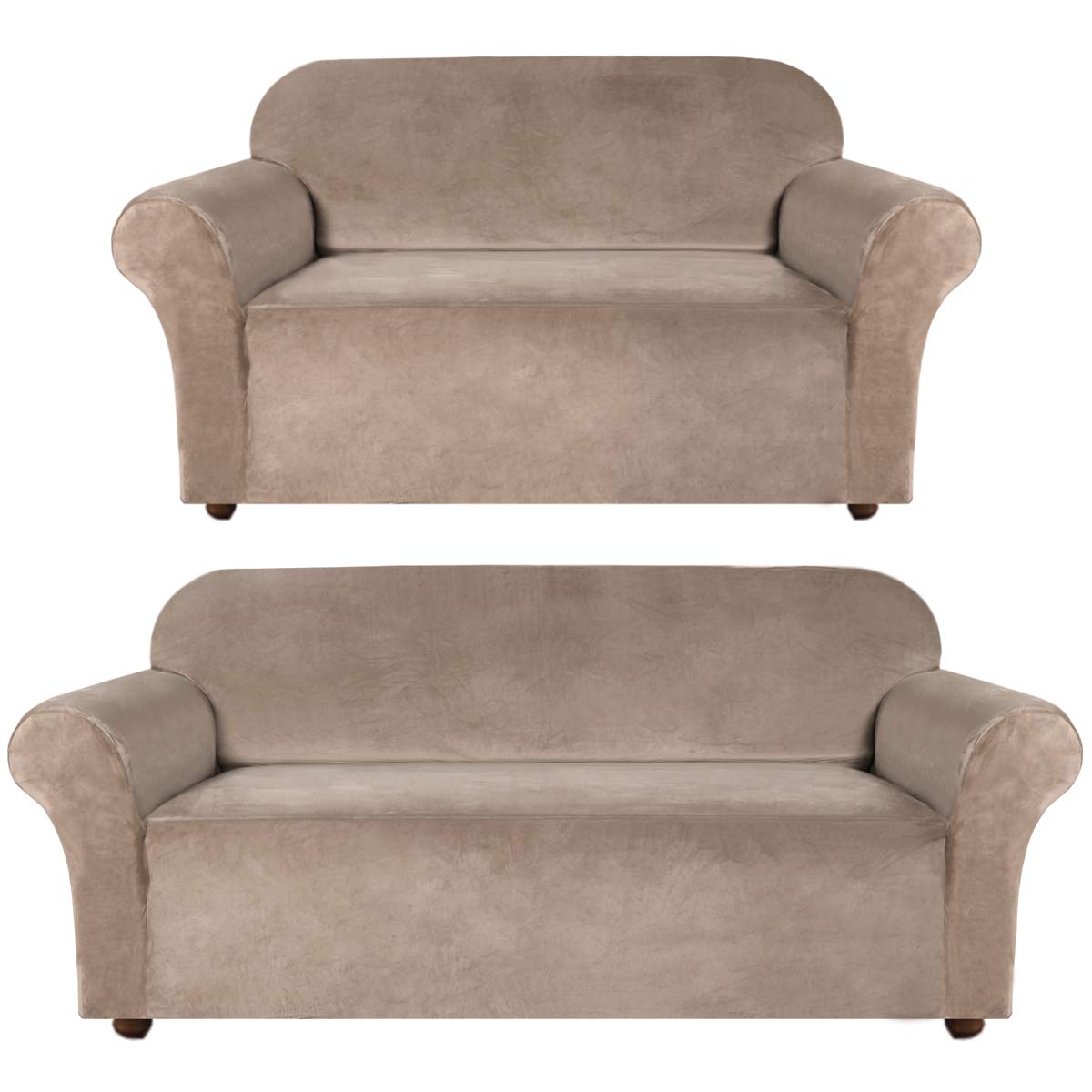 Turquoise Velvet Sofa Slipcover Set - Stretchable Loveseat & Couch Cover in Taupe | Perfect for Living Room, Bedroom, and Lounge Furniture Protection