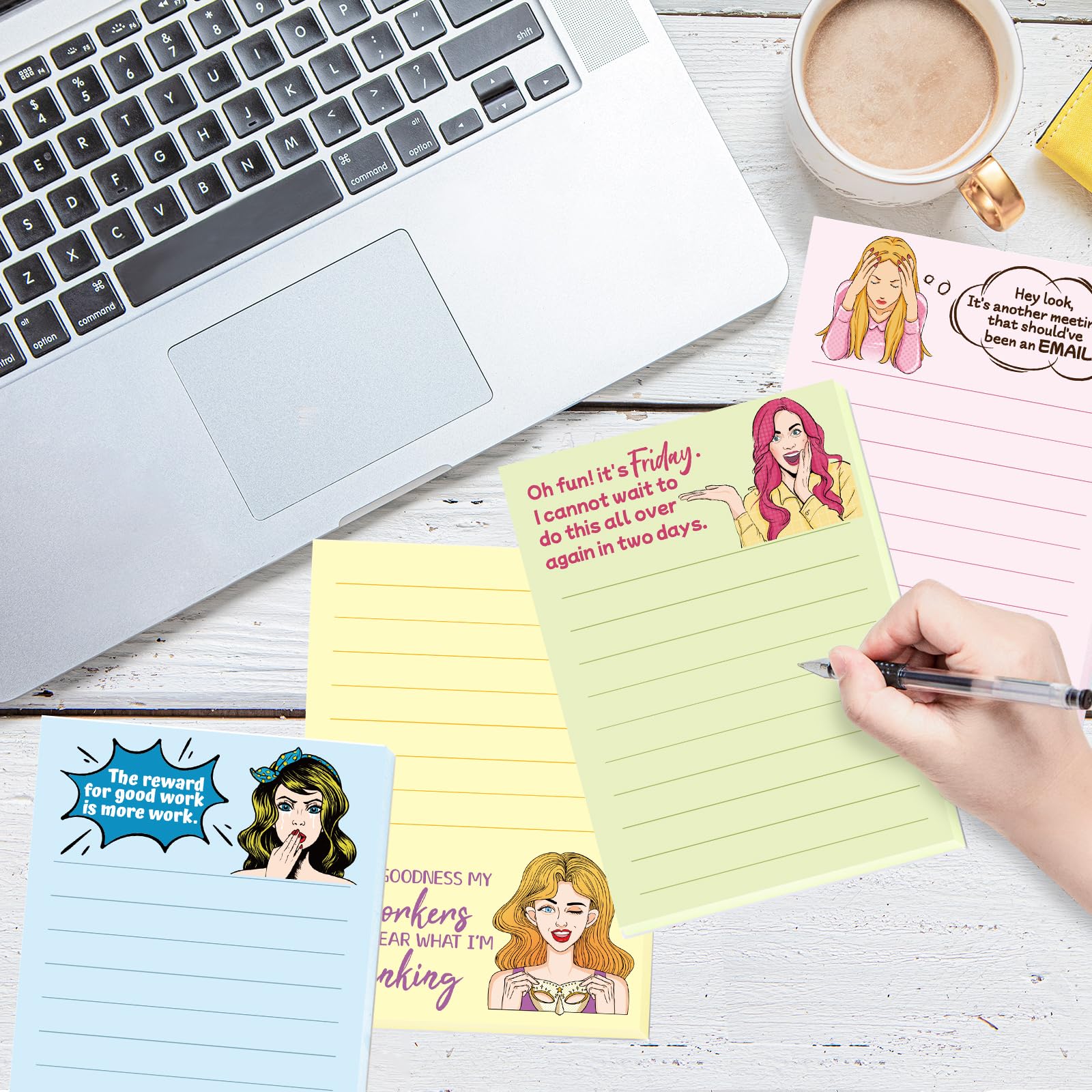 Funny Notepads for Women - 6 Pack Novelty Memo Pads with Inspirational Sayings, Cute Office Supplies for Coworkers & Staff - Perfect Christmas Gag Gifts, Desk Accessories for Work, Home & School Organization