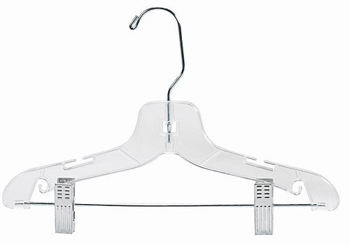 12 Pack Clear Plastic Children's Suit Hangers with Clips - Durable Kids Clothes Hangers for Wardrobe, Closet & Travel Organization