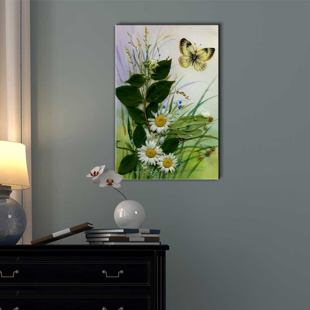 Wild Flowers and Butterfly Floral Canvas Art Print - 24x36 Inch Stretched Gallery Wrap Ready to Hang - Modern Home Decor for Living Room, Bedroom & Office Wall Decoration
