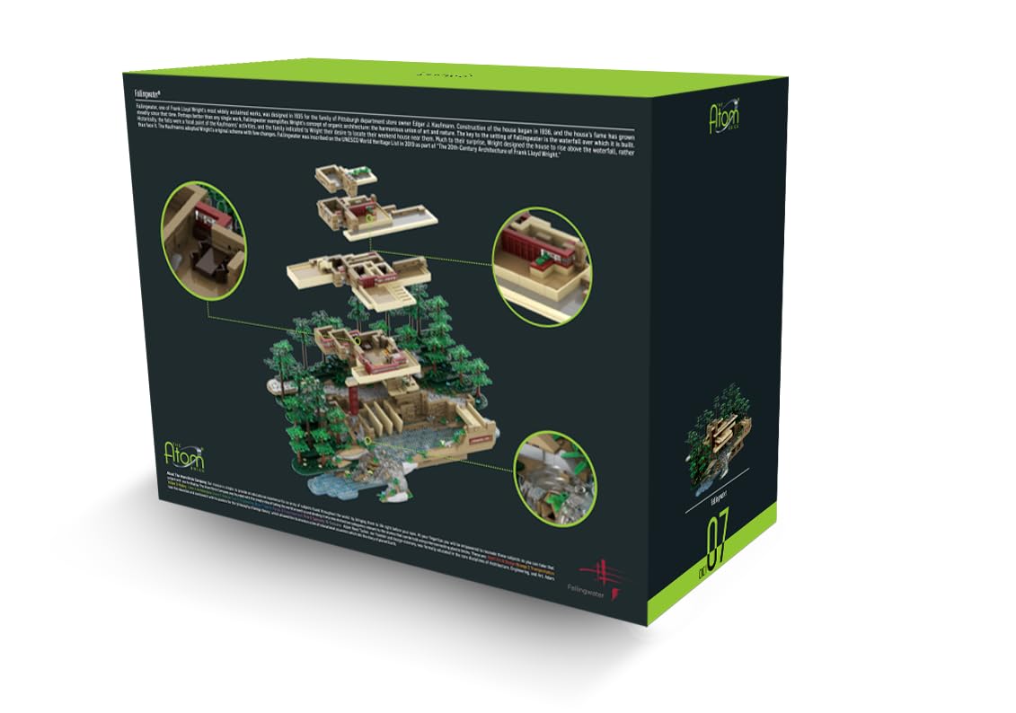 Atom Brick Fallingwater Architectural Building Set - 3D Puzzle Model Kit for Adults & Teens - Perfect for Home Decor, Gift, and STEM Learning