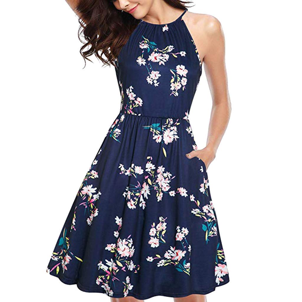 Women's Summer Ball Gown Dress - Sleeveless Halter Sundress for Party & Beach