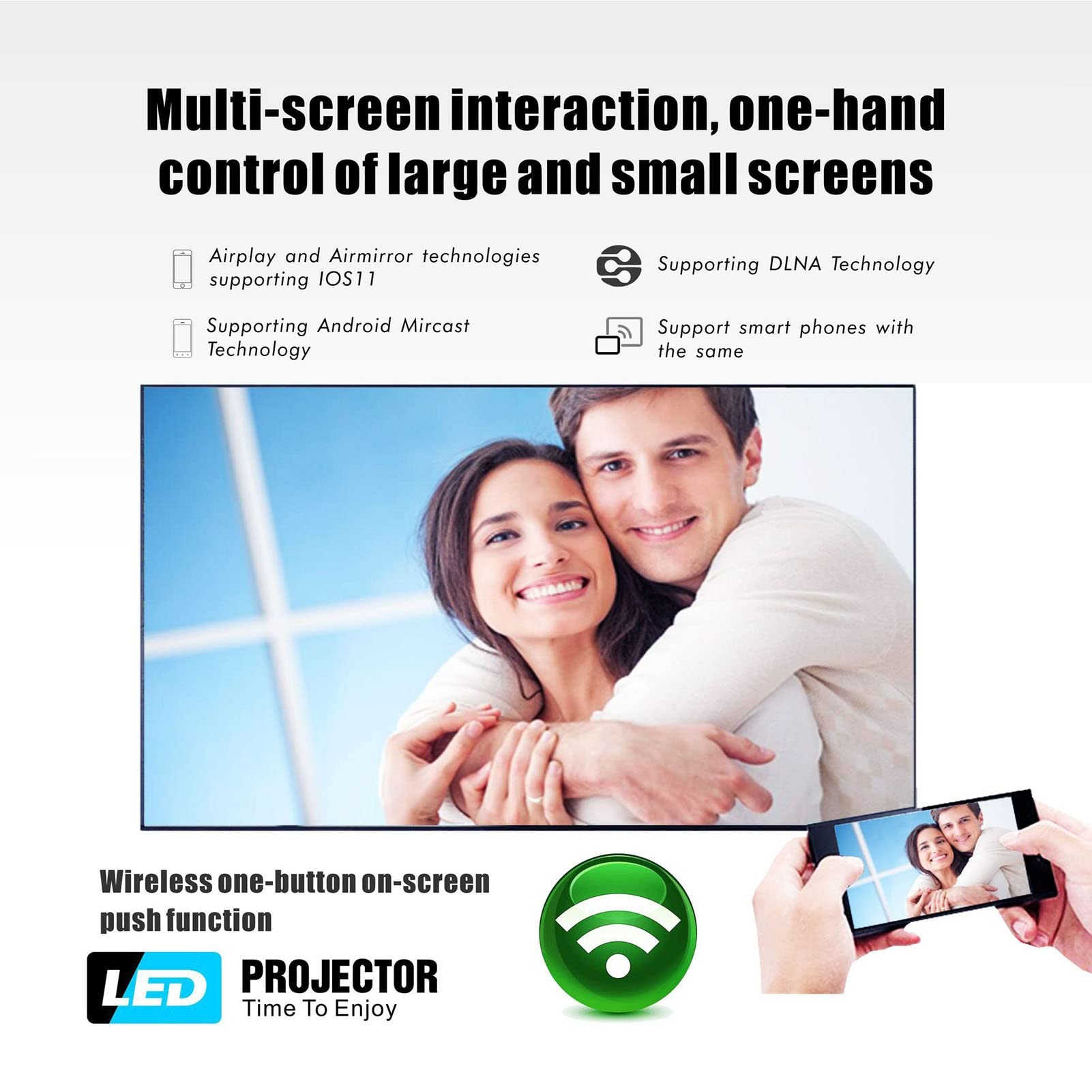 CYLZRCl WiFi Bluetooth Projector - Portable Android Smart Mini Theater, HD LED Home Projector for Movies & Gaming | Wireless Streaming, Phone Screen Mirroring | Perfect for Home Cinema, Outdoor Camping & Office Presentations