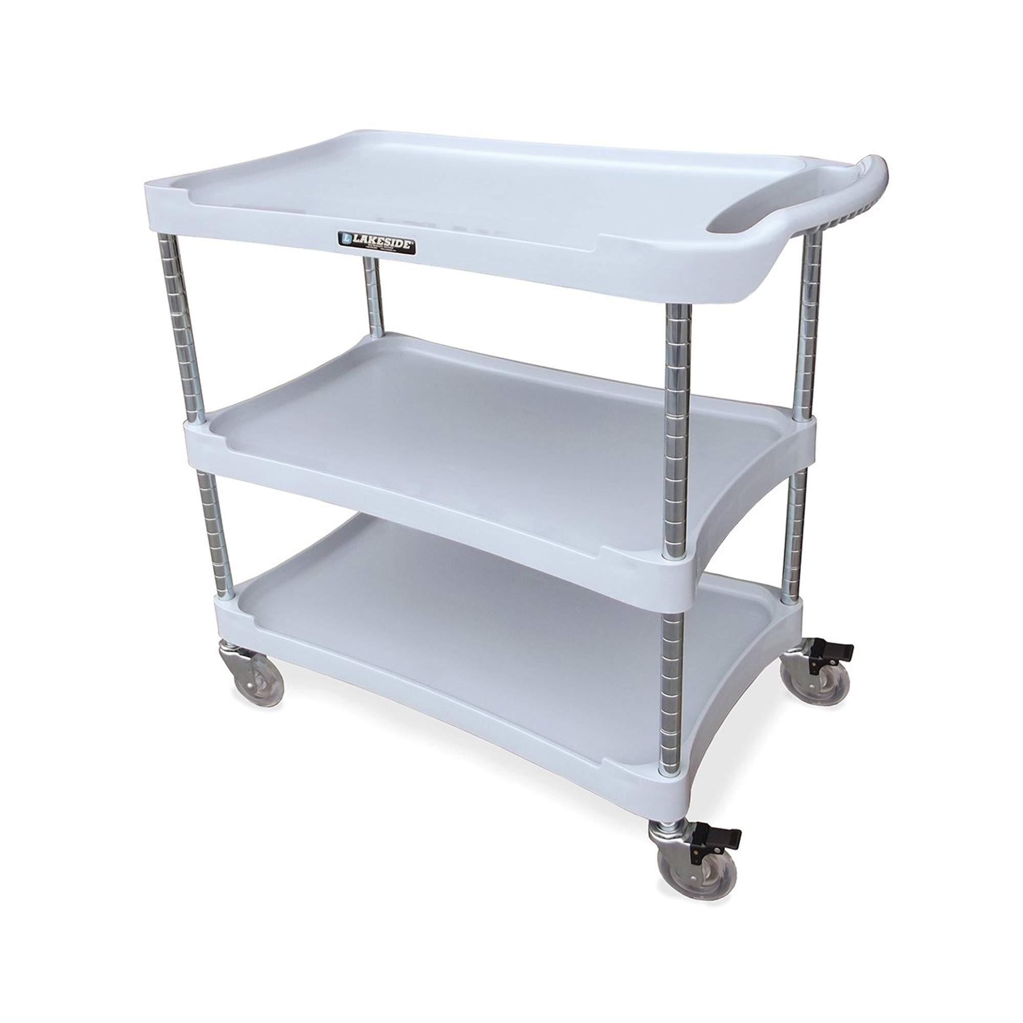 Lakeside Manufacturing 2509 Adjustable Shelf Utility Cart - Heavy Duty 300 lb Capacity, 3-Tier Plastic Shelving Cart for Home, Office, or Warehouse Organization - Easy Assembly Required