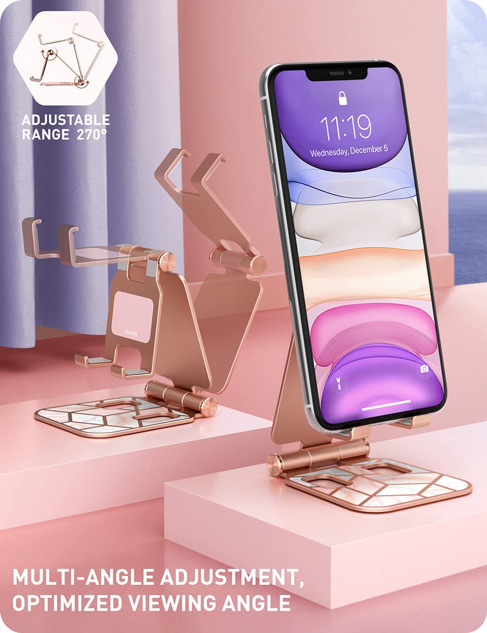 i-Blason Universal Foldable Phone Stand Holder for Desk - Compatible with iPhone 16/15/14/13 Pro Max & All Smartphones - Marble Design - Perfect for Office, Home, Video Calls & Hands-Free Viewing