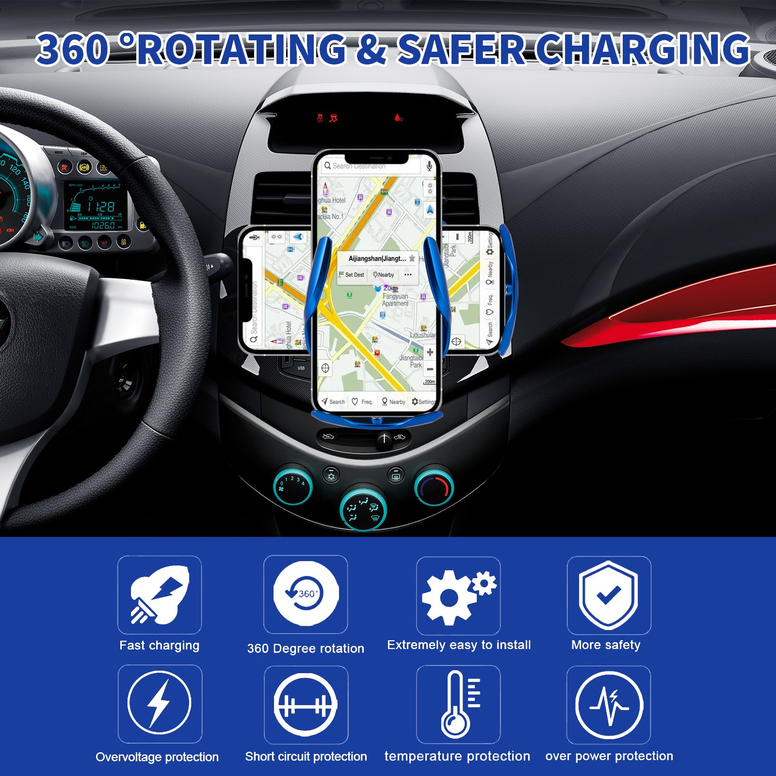 15W Fast Wireless Car Charger - Auto-Clamping Vent Mount Phone Holder for iPhone & Android - Red - Perfect for Commuting & Road Trips