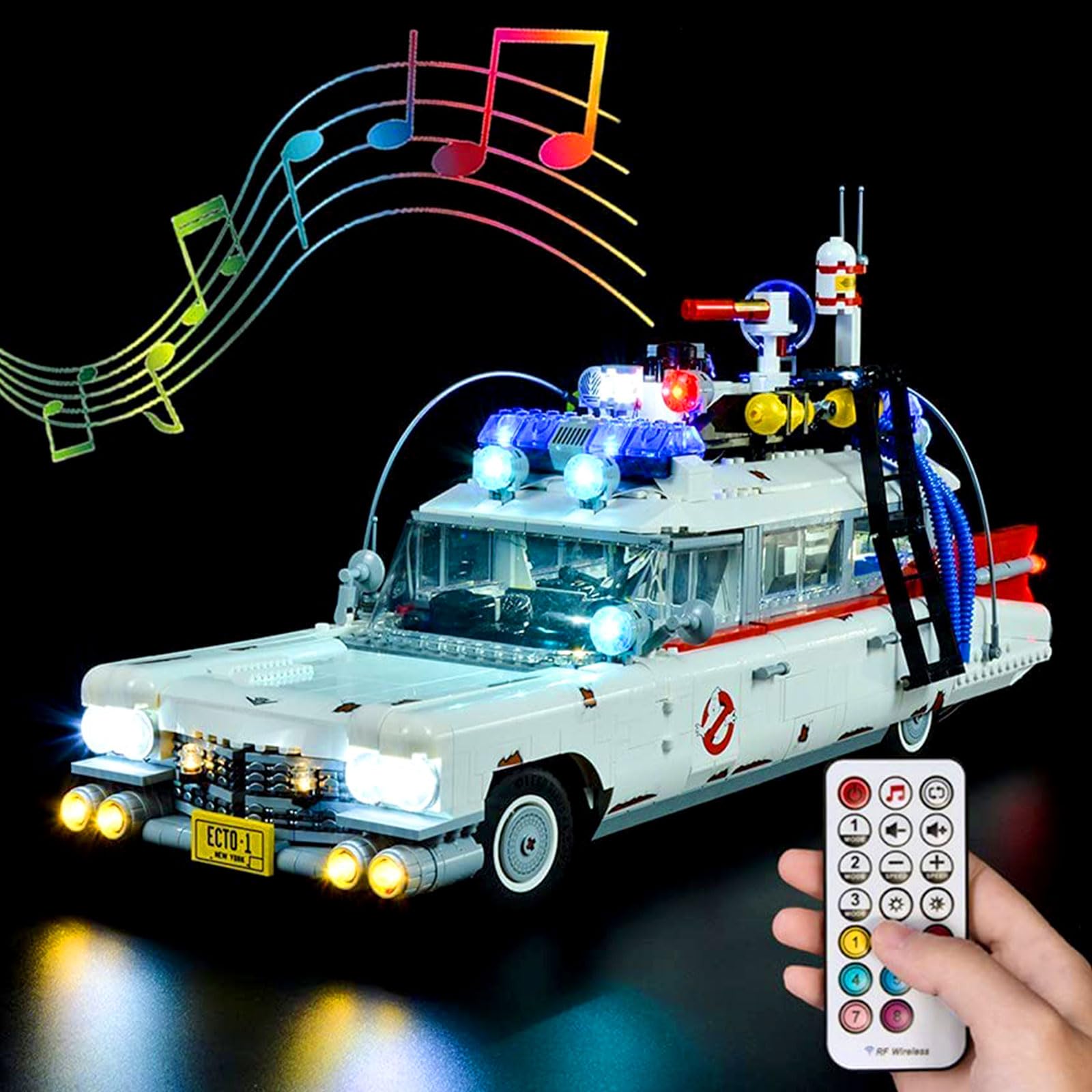 Kyglaring LED Light Kit with Remote Control & Music for Lego Icons Ghostbusters Ecto-1 Model 10274 - Compatible Lighting Set for Lego Building Blocks - Perfect Gift for Ghostbusters Fans - Includes Sound Effects (Great for Display, Collecting and Movie-Themed Decor)