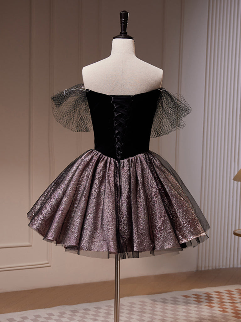 Elegant Black Off Shoulder Tulle Short Prom Dress - Sexy Homecoming Party Dress for Women - Perfect for Prom Night, Homecoming Dance & Special Occasions