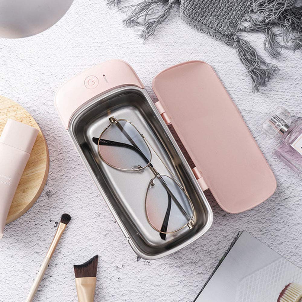 Professional Portable Ultrasonic Cleaner 400ml - Stainless Steel Jewelry & Eyeglass Cleaner for Watches, Makeup Tools - Compact Home Cleaning Device (Pink) | Perfect for Jewelry Care, Eyewear Maintenance & Beauty Tool Sanitizing