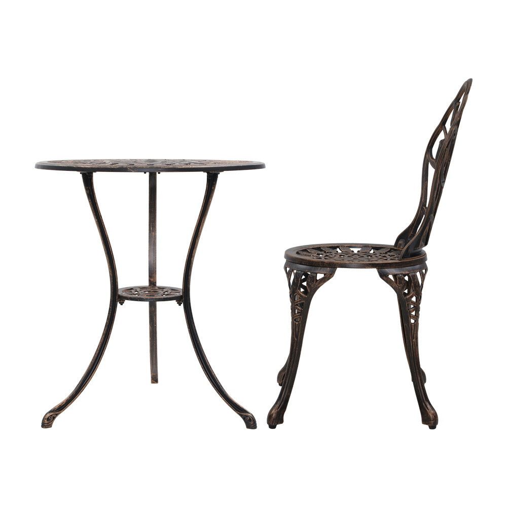 Gardeon 3-Piece Outdoor Patio Set - Cast Aluminum Bistro Table and Chairs in Bronze Finish for Garden, Balcony, and Backyard Relaxation