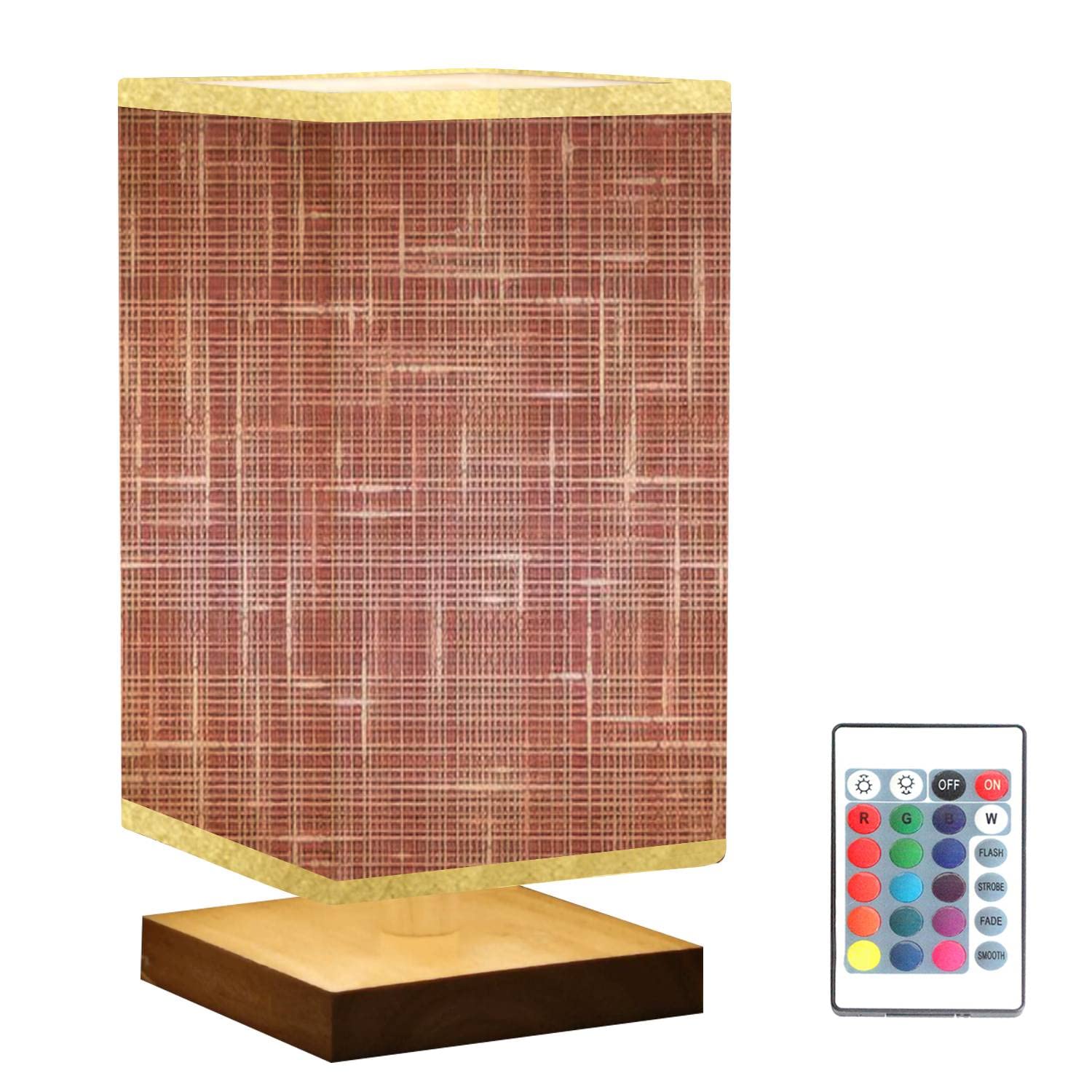 Vintage Square Bedside Table Lamp - Red French Linen Texture with Ecru Flax Fiber Shade & Organic Wooden Base | Dimmable Nightstand Lamp for Bedroom, Living Room, Office | Perfect for Reading, Relaxation & Ambient Lighting