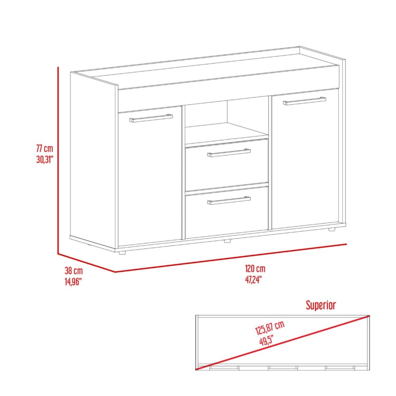 Hart Sideboard Double Door Cabinet with 1 Open Shelf - Dark Walnut Finish for Dining Room, Living Room, or Entryway Storage
