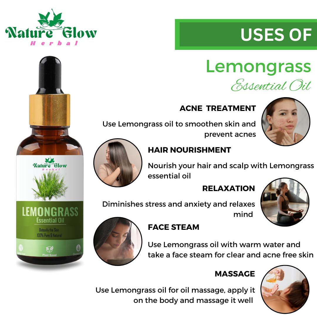 100% Pure Lemongrass Essential Oil - 15ml Undiluted Natural Aromatherapy Oil for Hair, Skin & Diffuser - Organic Herbal Essential Oil for Relaxation, Stress Relief & Home Fragrance