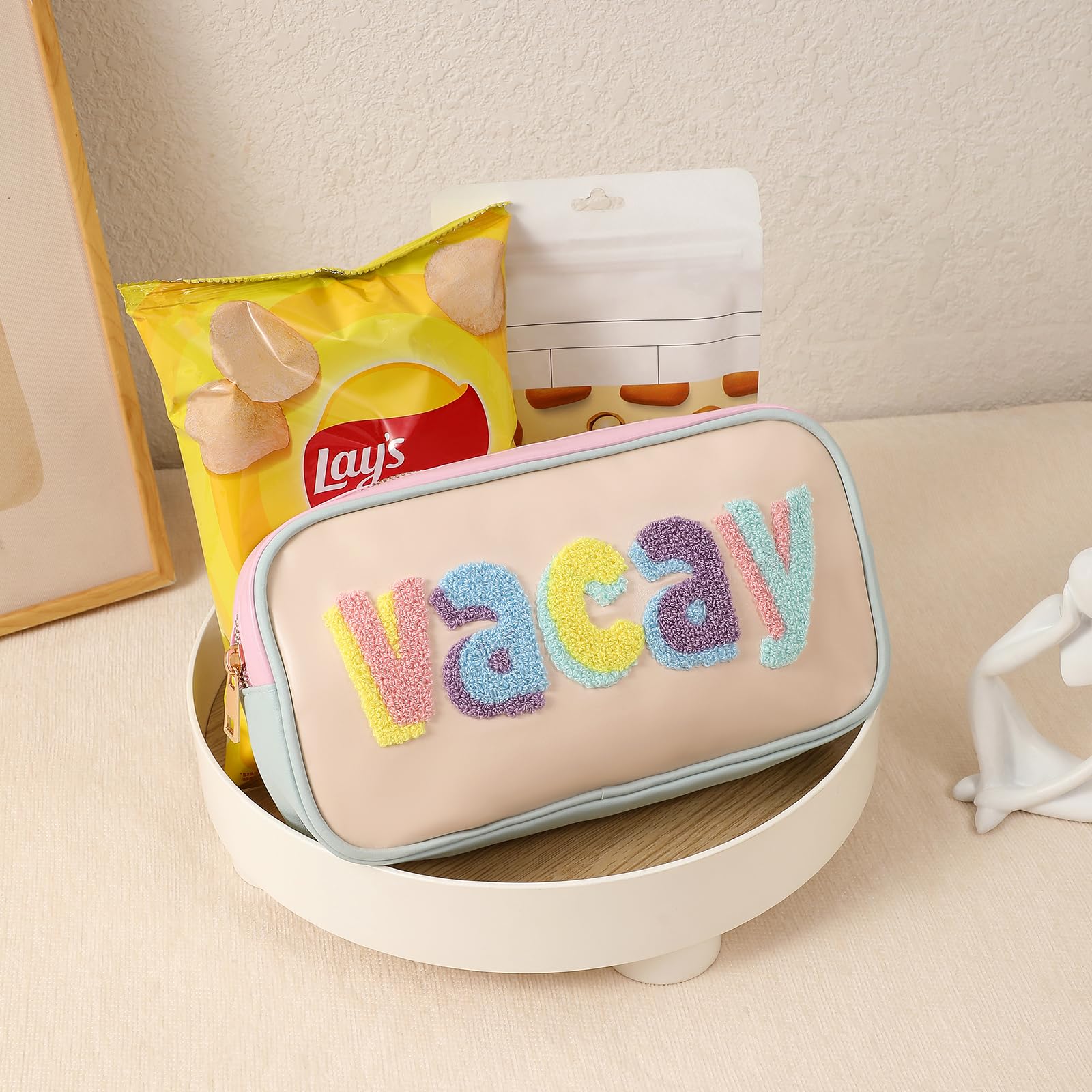 Cute PU Leather Letter Makeup Bag - Waterproof Cosmetic Organizer for Women & Girls | Travel & Daily Use