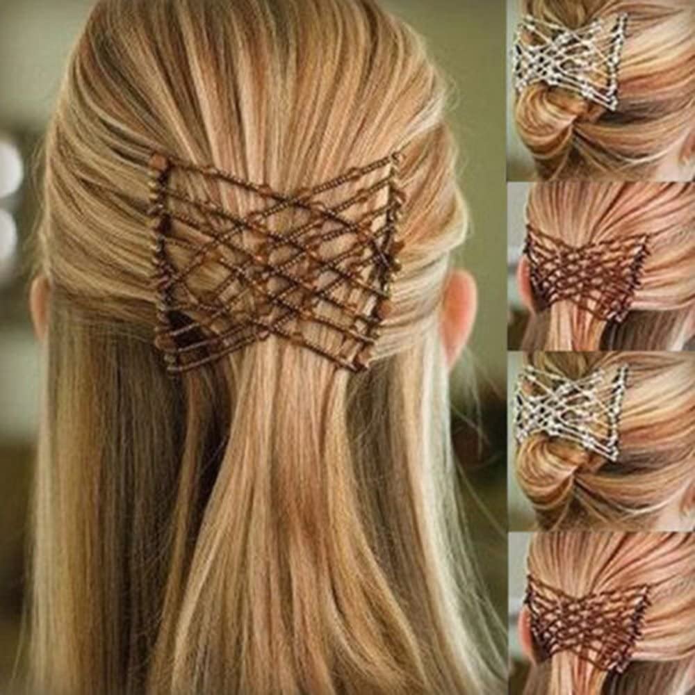 2 PCS Vintage Magic Hair Comb with Elastic Stretch & Beaded Design - Double Side Hair Clip for Women, DIY Hair Accessories - Perfect for Weddings, Parties, and Everyday Styling