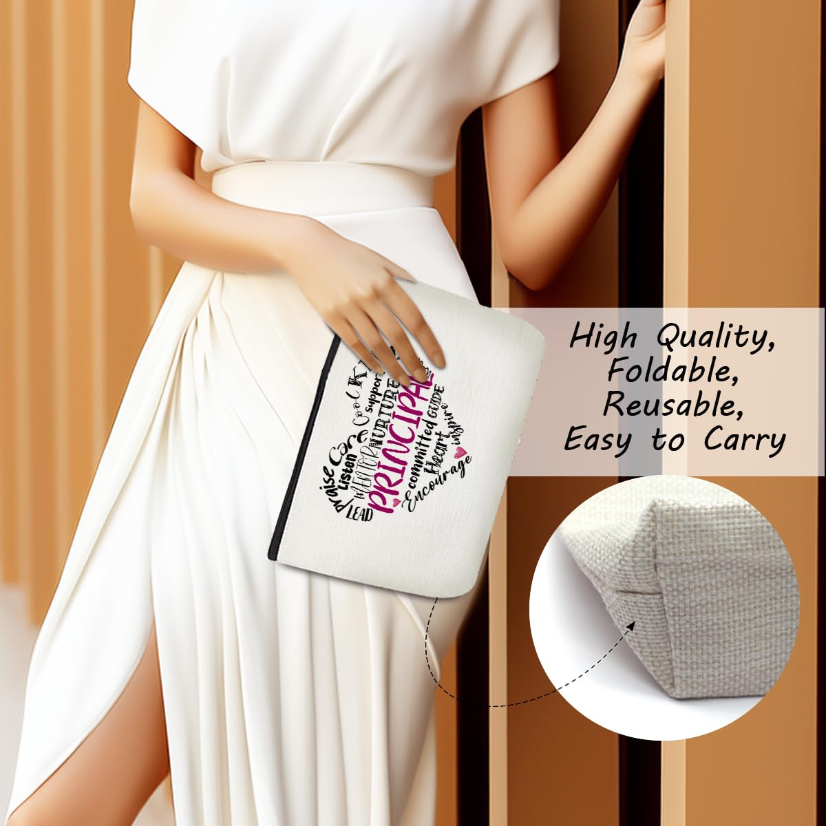 Inspirational Principal Makeup Bag - Cosmetic Pouch for Women, Teachers, Coworkers, Assistants & Mentors - Motivational Affirmations Gift for Principal Appreciation, Retirement, Birthday, Christmas & Principal Day - Perfect for Daily Use, Travel & Office Organization