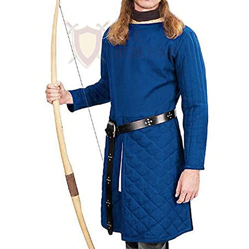 THE MEDIEVALS Thick Padded Full Length Sleeves Gambeson Aketon Coat Armor - Cotton Fabric Medieval Battle Reenactment & LARP Costume for Historical Events