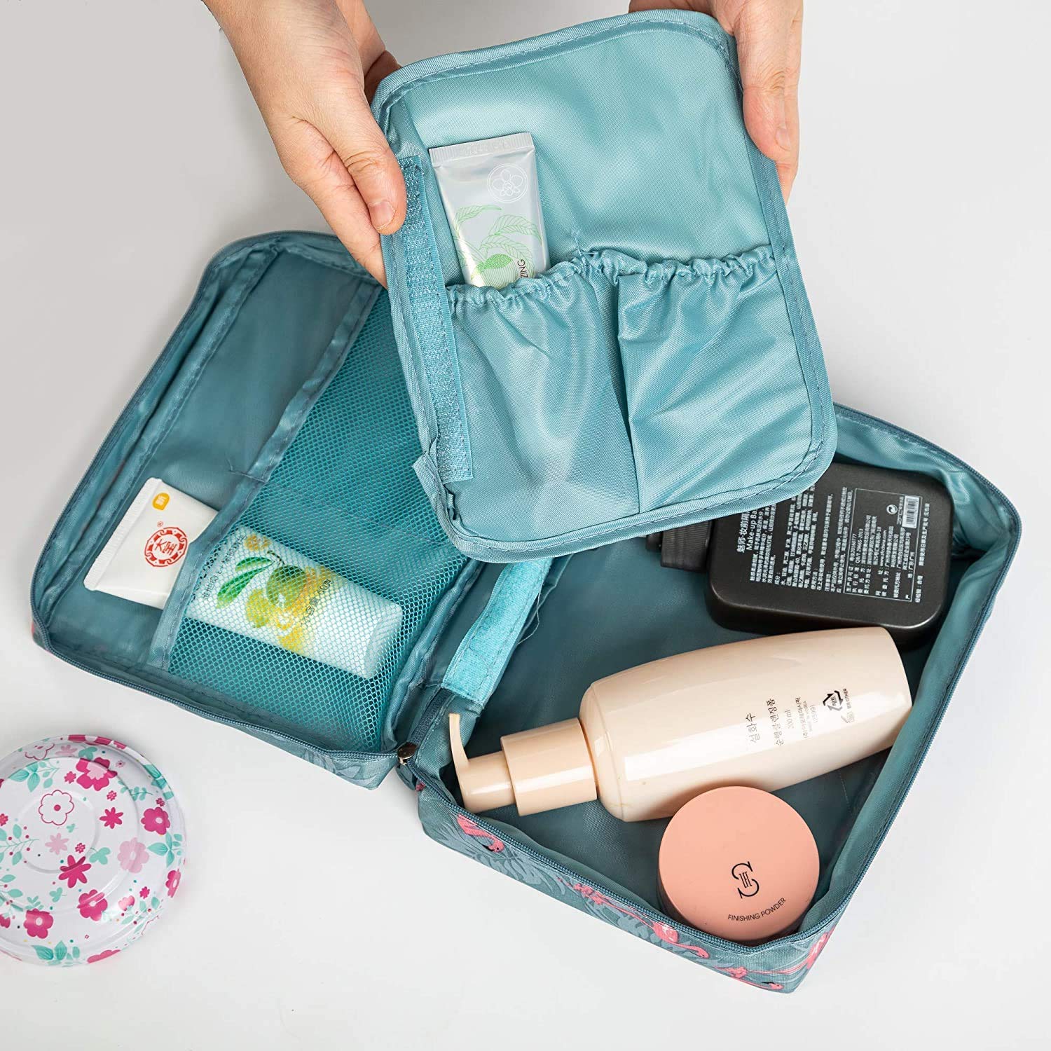 ASUVI Waterproof Makeup Bag - Travel Cosmetic Organizer with Flamingo Design, Perfect for Daily Use & On-the-Go Beauty Essentials | Compact Makeup Case for Women, Ideal for Travel, Gym & Work