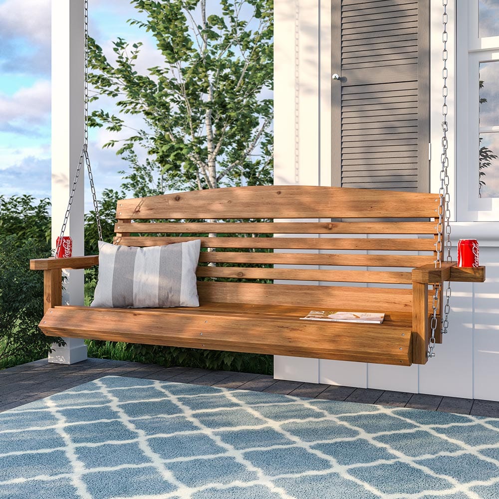 Texas Cedar Co. 4ft American Red Cedar Porch Swing - Outdoor Patio Hanging Bench for Garden, Backyard & Deck Relaxation