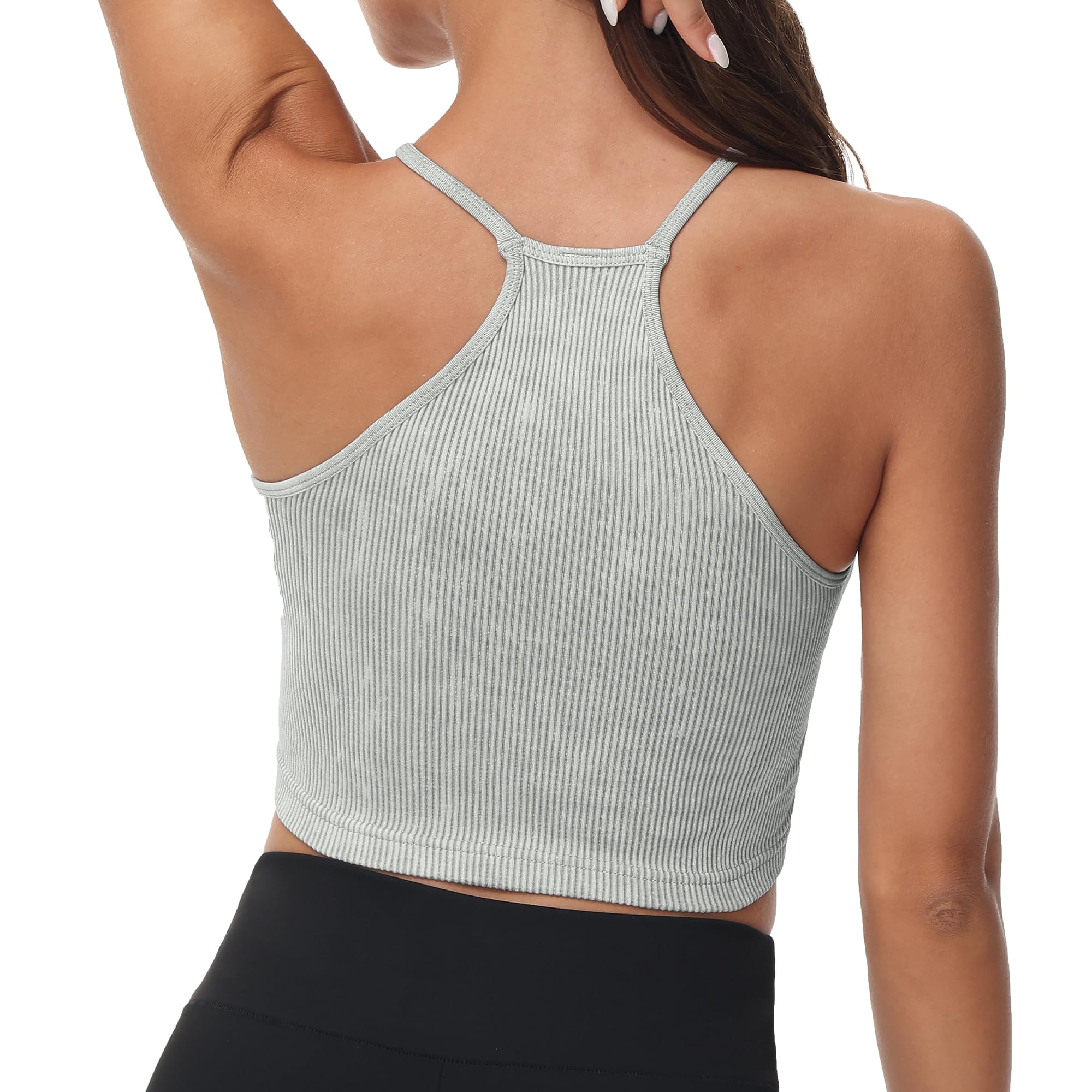 Attifall Women's Ribbed Crop Tank Top Pack - Seamless Racerback Spaghetti Strap Cami for Workout, Yoga & Casual Wear - 3-Piece Sports Bra & Cropped Top Set
