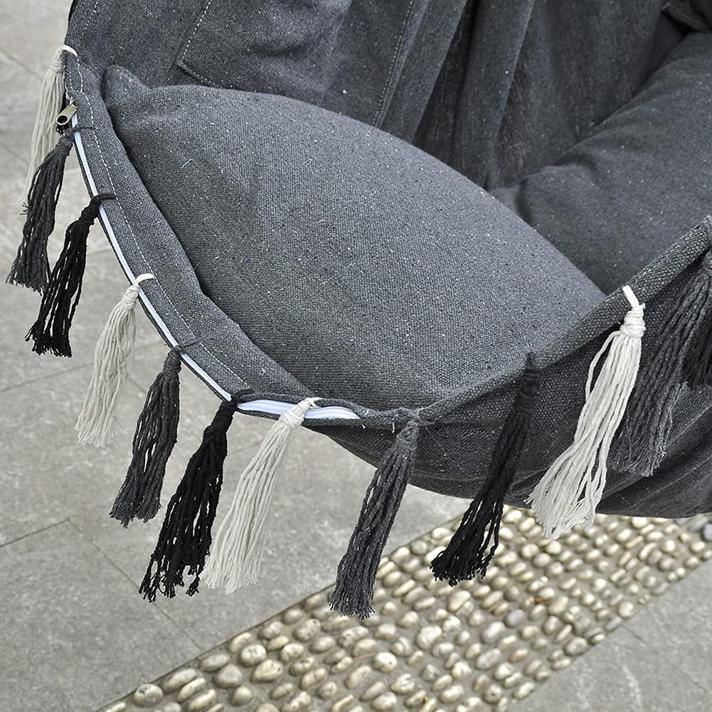 Outdoor Hanging Swing Chair - Portable Cotton Weave Hammock Seat for Garden, Patio, Bedroom - Indoor/Outdoor Comfort Rope Swing - Perfect for Relaxing, Camping & Backyard Lounging (Gray)