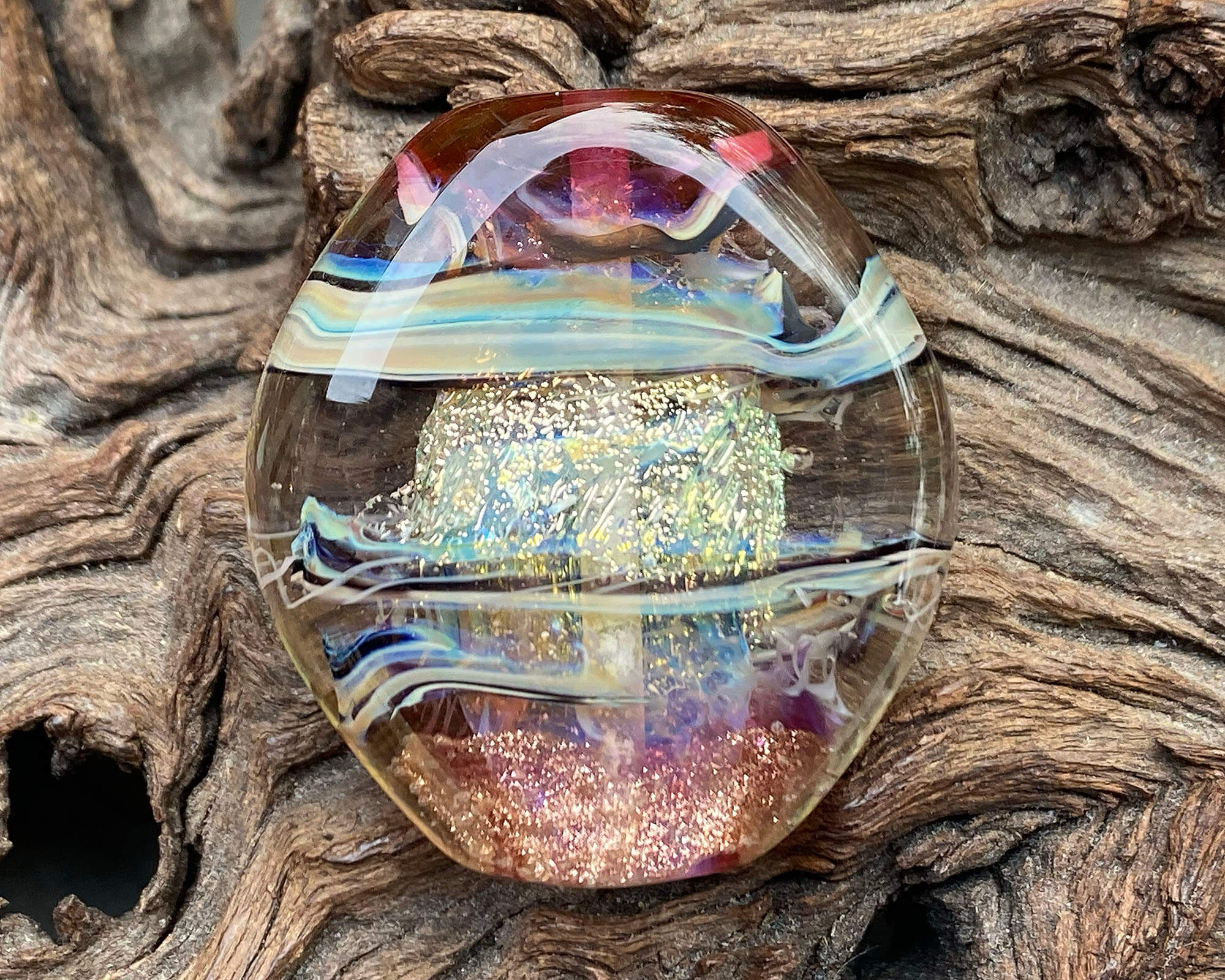 Handmade Rose Gold Shimmer Lampwork Glass Focal Bead for Jewelry Making - DIY Necklace, Bracelet & Earring Designs - Perfect for Crafters & Beading Enthusiasts