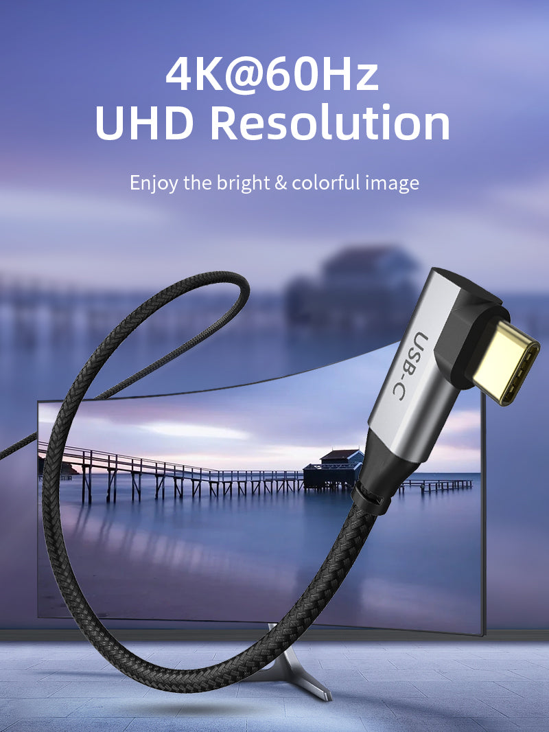 4K 60Hz USB C to HDMI Right Angle Cable for MacBook Pro - High Speed Video Transmission for Home Theater, Office Presentations & Gaming