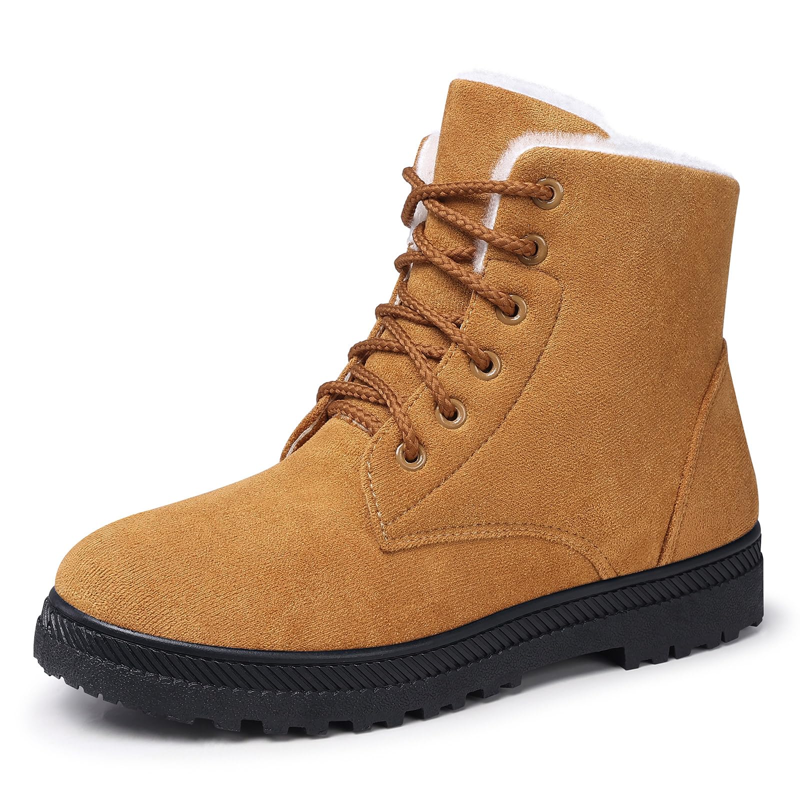 SHIBEVER Women's Winter Snow Boots - Warm Fur Lined Ankle Boots with Suede Upper & Lace-Up Design | Comfortable Flat Booties for Cold Weather, Snow Days & Outdoor Activities
