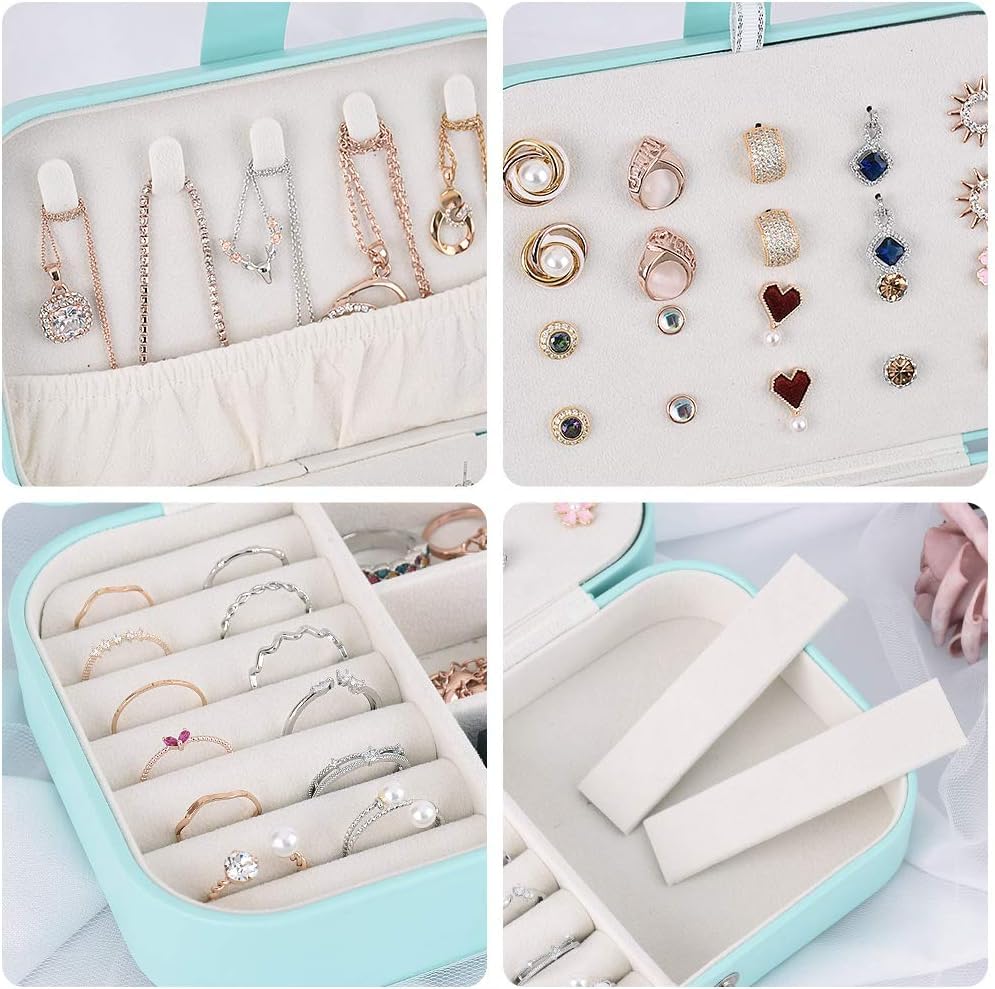 Travel Jewelry Organizer Case - Portable Jewelry Storage Box for Necklaces, Earrings, Rings & Bracelets (Blue) | Perfect for Vacation, Business Trips & Daily Organization
