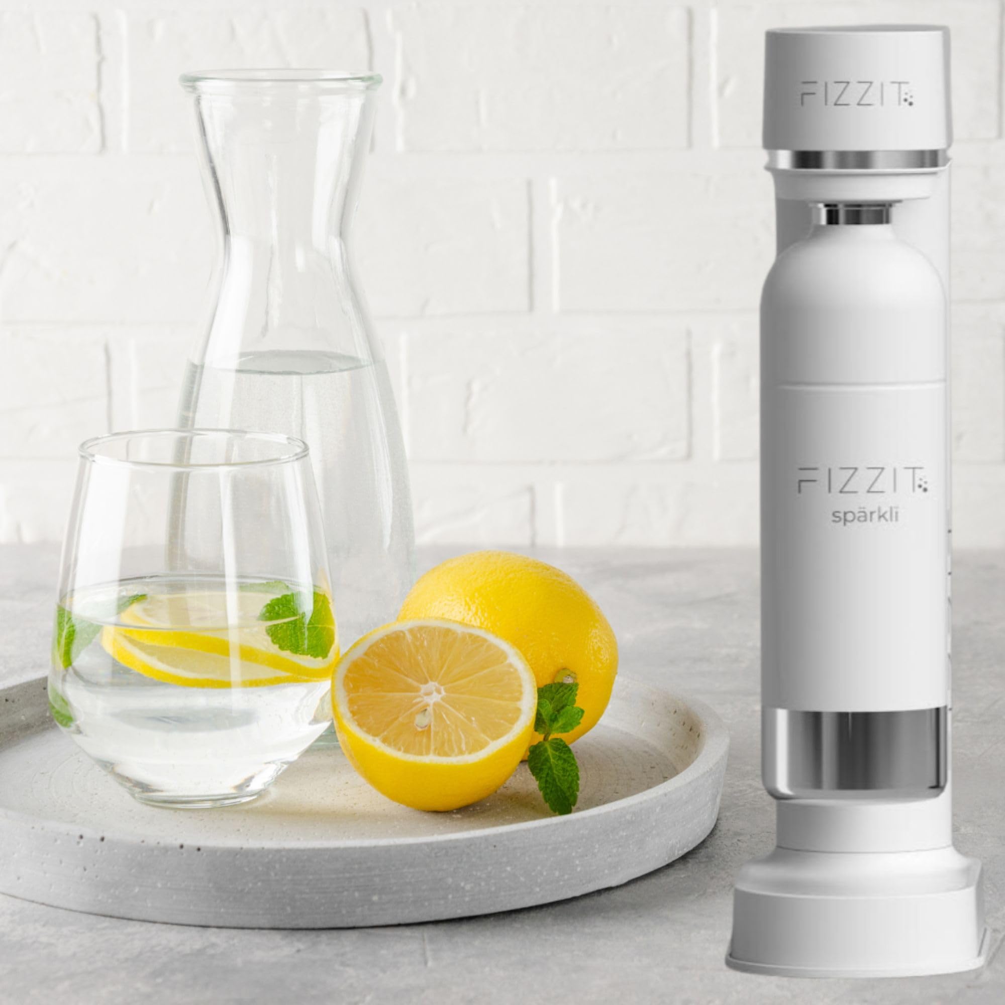 Premium White Stainless Steel Sparkling Water Maker & Soda Machine with CO2 Cylinder - Includes 1L Reusable BPA-Free Bottle for Home Carbonation | Perfect for Healthy Drinks, Cocktails & Party Beverages