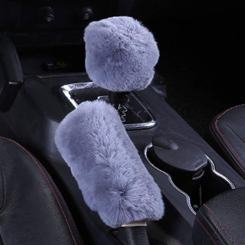 SHIAWASENA Warm Faux Wool Steering Wheel Cover Set - Includes Handbrake Cover & Gear Shift Cover (3-Piece, Blue & Gray) for Winter Driving Comfort & Car Interior Protection