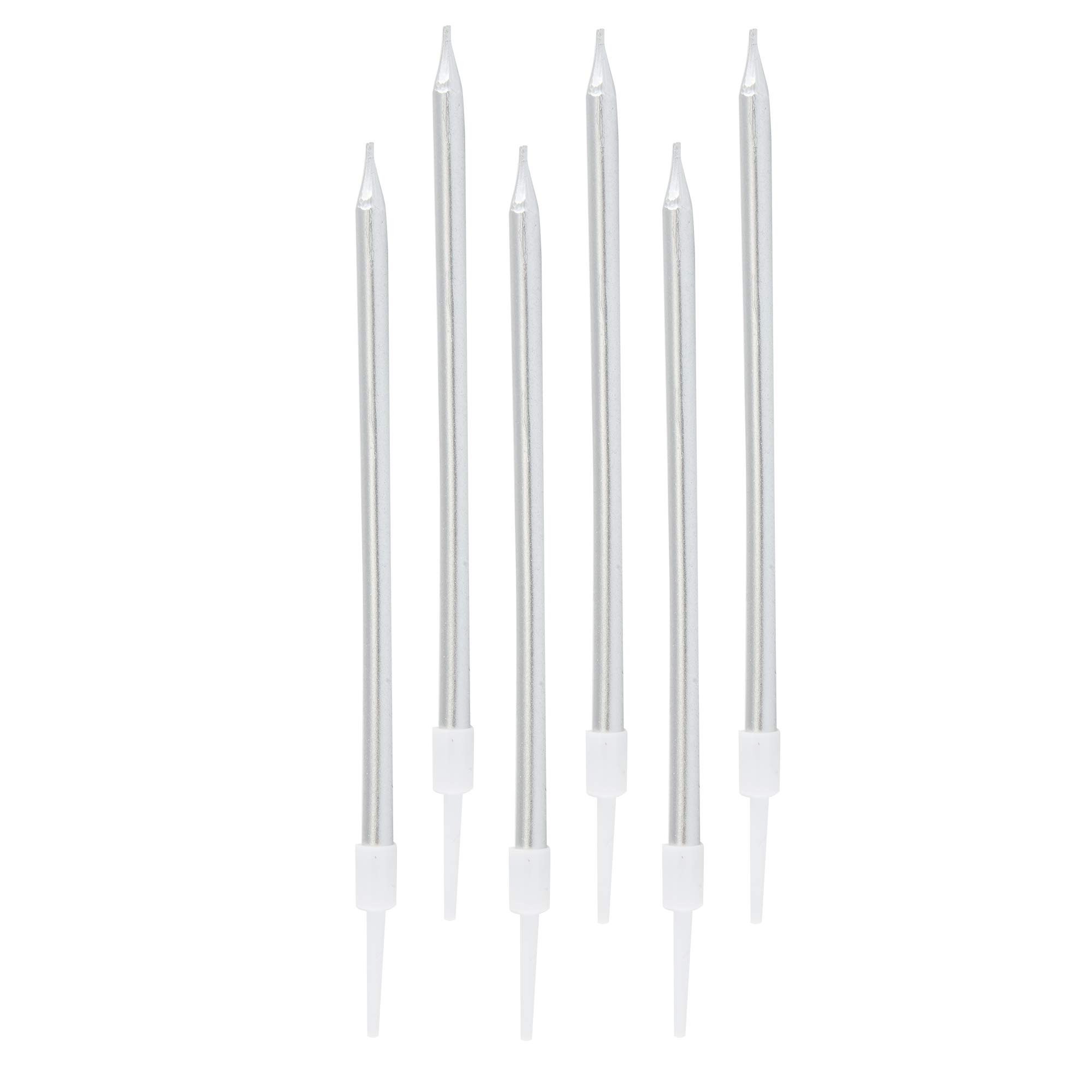 24-Pack Metallic Birthday Candles - Slow Burning Silver Cake Candles with Holders for Wedding, Birthday & Special Occasions - Perfect for Cupcakes, Cakes & Party Decorations