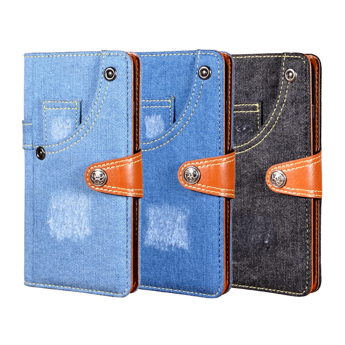iPhone XR Denim Wallet Case with Magnetic Closure, Kickstand & Card Slots - Shockproof Protective Flip Cover (Black) | Perfect for Hands-Free Viewing, Secure Card Storage & Everyday Protection
