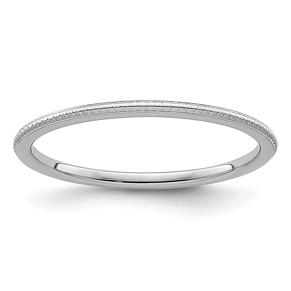 10K White Gold 1.2mm Beaded Stackable Wedding Ring Band - Size 8.5 Textured Fine Jewelry for Women | Elegant Gift for Her, Anniversary, Engagement, Bridal Stacking Ring, Everyday Wear