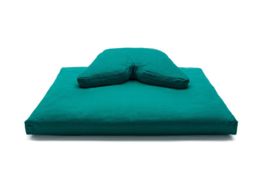 Organic Buckwheat Hull Meditation Cushion Set - 2-Piece Forest Green Zabuton & Yoga Pillow with Cotton Batting for Zen Sitting, Yoga & Home Decor - Perfect for Meditation, Floor Seating & Relaxation