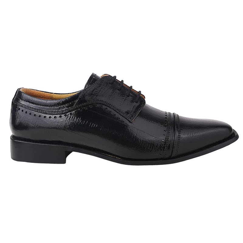 LIBERTYZENO Boys Genuine Leather Oxford Dress Shoes with EEL Print - Classic Lace-Up Formal Shoes for Kids, Perfect for Easter Gifts, School Events & Special Occasions (Style 162)