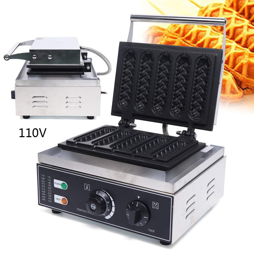 Commercial Electric Waffle Maker Machine 1500W - 5PCS Nonstick Plates for Crispy Waffles, Paninis, Hash Browns & Hot Dogs - Stainless Steel 110V Household Waffle Cone Maker - Perfect for Breakfast, Cafes, Restaurants and Food Trucks