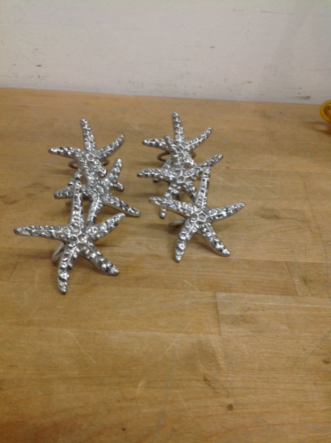6-Piece Silver Metal Starfish Napkin Rings Set - Elegant Beach Wedding, Coastal Dining & Summer Table Decor