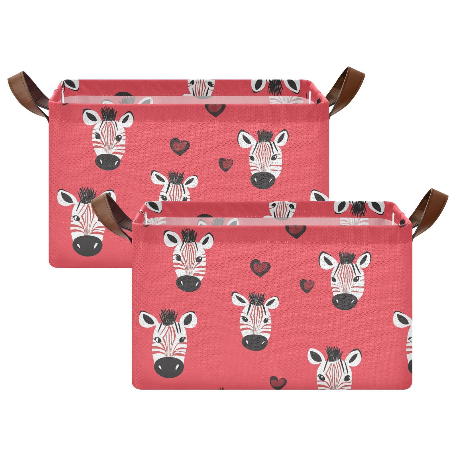 Valentine's Day Cartoon Red Large Storage Baskets with Handles - Foldable Fabric Storage Cubes for Clothes, Jeans, Books Organization (2-Pack) - Perfect for Bedroom, Closet & Kids Room Storage