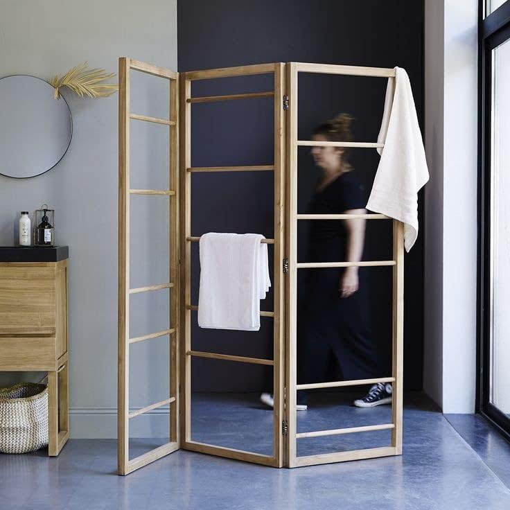 Multi-Tier Wooden Freestanding Towel Rack Stand with Shelf - Bathroom, Bedroom, Gym & Kitchen Hand Towel Holder | Space-Saving Ladder Design for Home & Spa Use