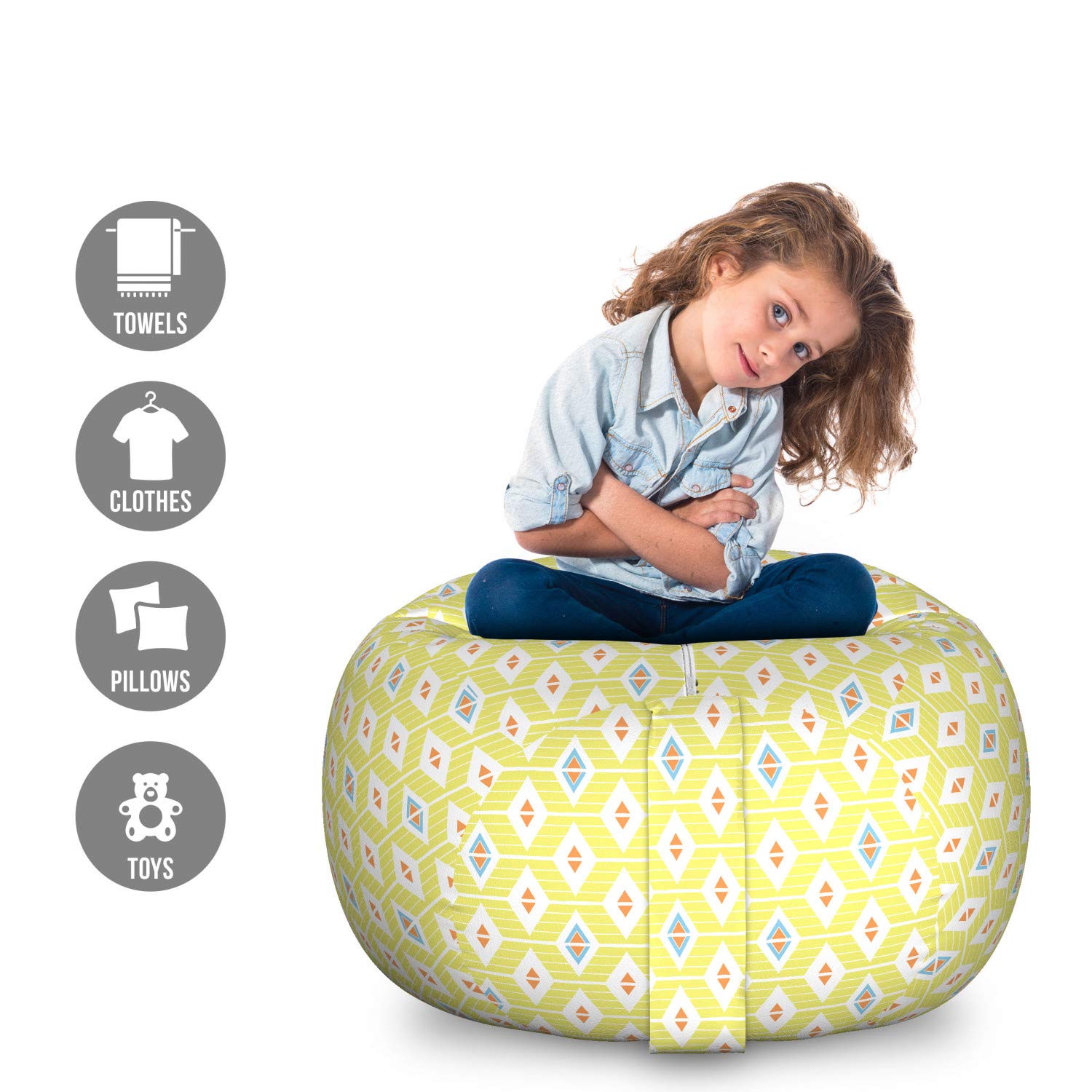 Ambesonne Geometric Toy Storage Bag - Large Washable Organizer for Stuffed Animals | Kids Room Decor