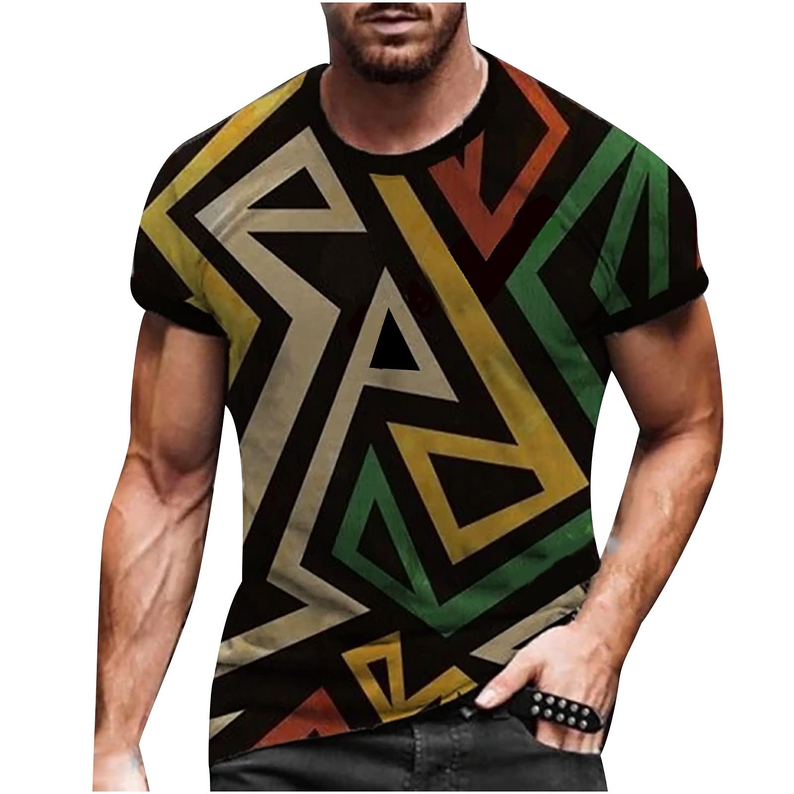 Men's Indian Style Print Short Sleeve T-Shirt | Graphic Design Funny Tee | Comfortable Cotton Blouse Top for Casual Wear & Festival Outfits