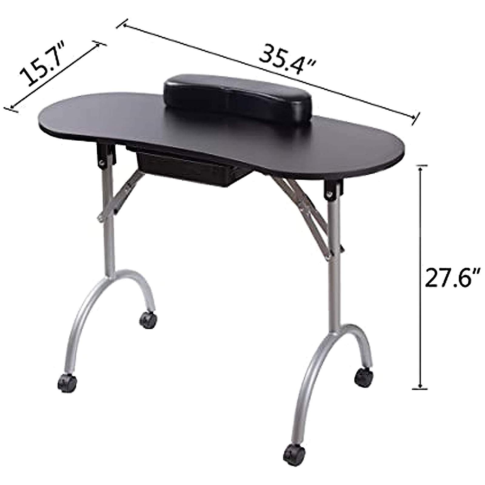 35.4 Inch Portable Foldable Manicure Table with Large Drawer, Adjustable Wheels & Wrist Pad - Professional Nail Salon Workstation for Home & Spa Use | Perfect for Manicurists, Nail Technicians & Mobile Nail Services